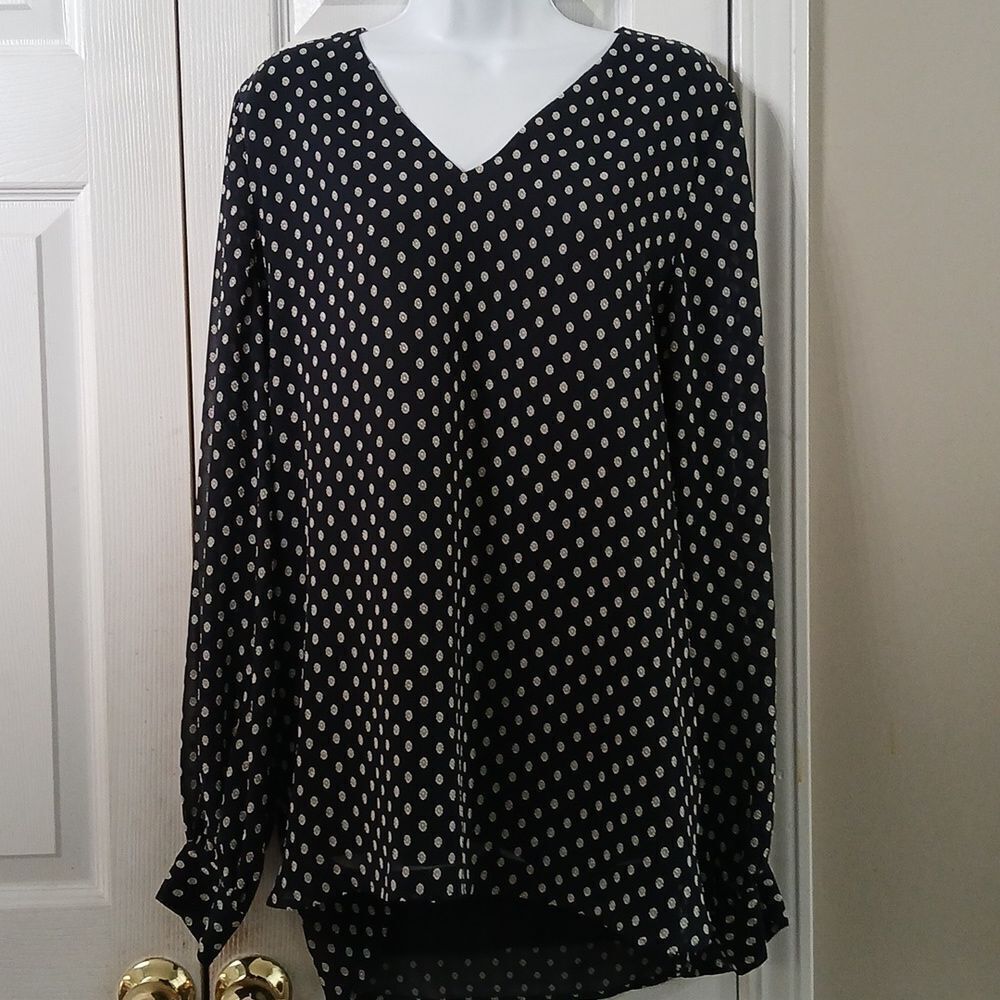 Banana Republic navy blue v-neck long sleeve tunic blouse Sz L NWT